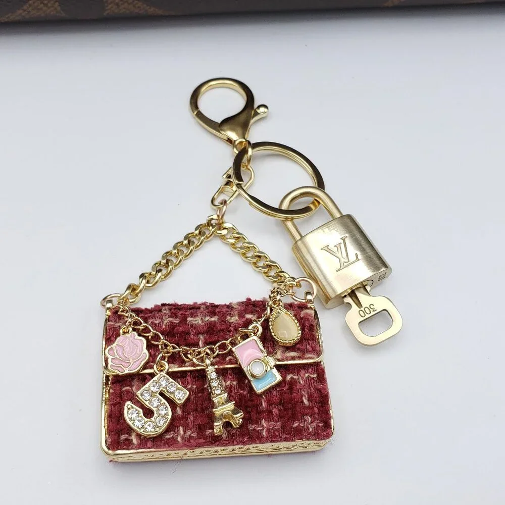 Authentic Louis Vuitton Gold Padlock 🔒 Key Set w/ Unbranded Tweed Bag Charm